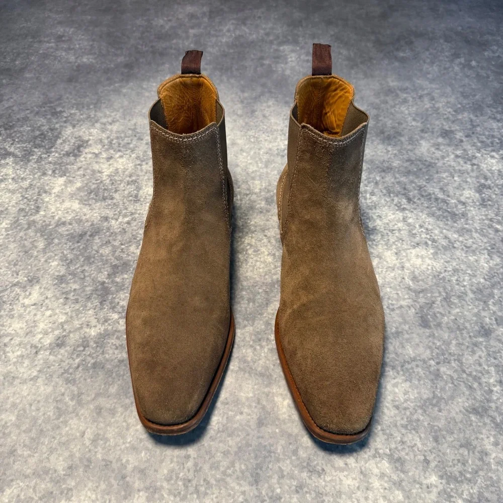 Magnanni Mens Brown Suede Square Toe Chelsea Boots Made in Spain Size 11.5 US